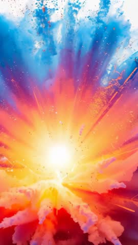 Igniting Color Explosion Vertical Video Bursting Vibrant Powder Radiating Warm and Cool Hues