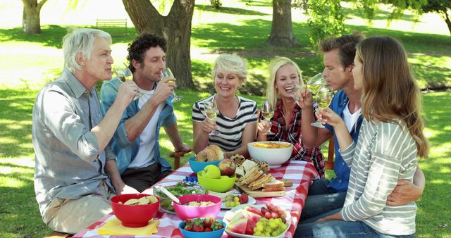 Family Enjoying Outdoor Picnic with Food and Drinks in Sunlit Park - Download Free Stock Images Pikwizard.com