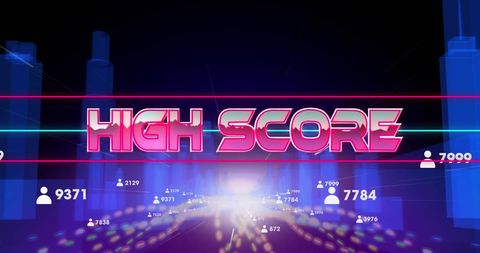 Glowing high score in neon retro gaming effect