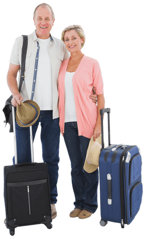 Transparent Smiling Elderly Couple with Luggage for Travel
