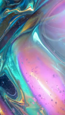 Vertical abstract fluid motion flowing with iridescent holographic color shifts
