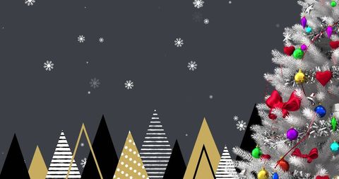 Festive Christmas Tree with Ornamented Snowy Landscape