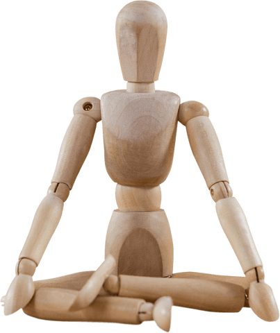 Wooden figurine in transparent lotus sitting position