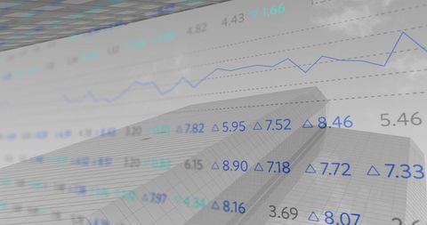 Stock Market Graph Overlay on Urban Skyline