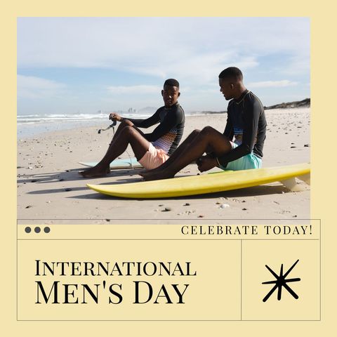 African American Surfer Duo Celebrating International Men's Day - Download Free Stock Templates Pikwizard.com