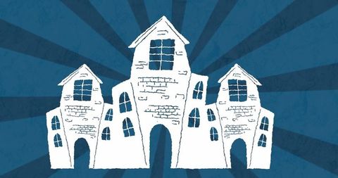 Haunted houses illustration on striped background