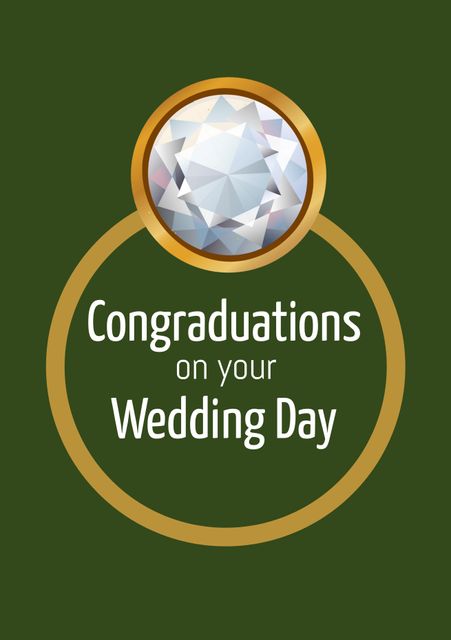 Perfect for sending well-wishes to newlyweds, featuring a sparkling diamond ring that signifies enduring love and commitment. This elegant card with a green background is suitable for various wedding-related occasions, including weddings, anniversaries, and engagements.