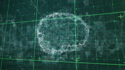 Futuristic Digital Brain Interface on Grid Background