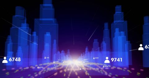 Digital Cityscape with Social Media Metrics and Icons - Download Free Stock Images Pikwizard.com