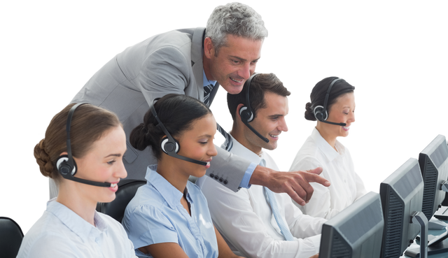 Transparent Background Group of Call Center Operators with Manager Helping - Download Free Stock Videos Pikwizard.com