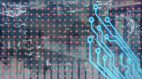 Financial Data and Digital Graphics Over Cityscape