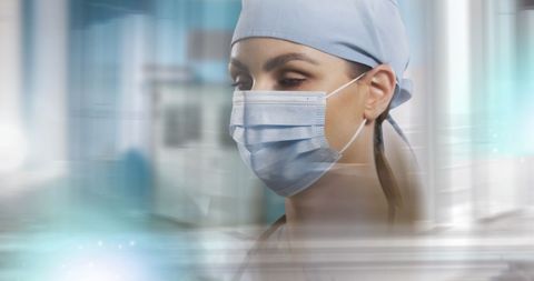 Healthcare Professional Wearing Surgical Mask in Modern Facility