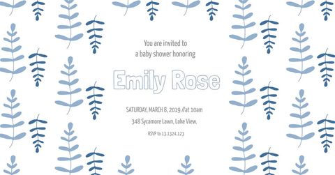 Blue botanical baby shower invitation with tranquil design