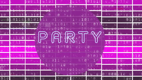 Digital Party Theme with Binary Code and Neon Colors