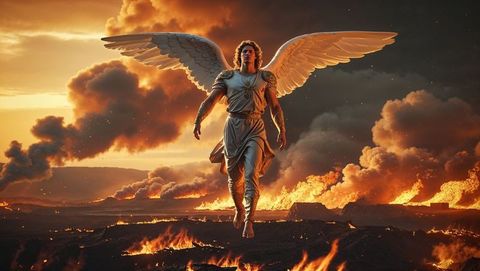 Celestial Being Hovering Above Dramatic Volcanic Landscape