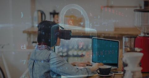 Woman Using VR Headset with Digital Data Overlay Lock Symbol - Download Free Stock Images Pikwizard.com