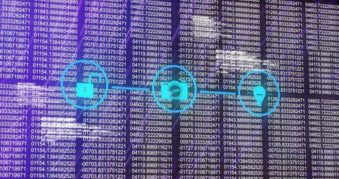 Digital Security Interface with Car and Industrial Icons on Purple Code Display