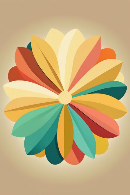 Flower with colourful petals on pink background, created using generative ai technology. Retro, nature and flower concept.