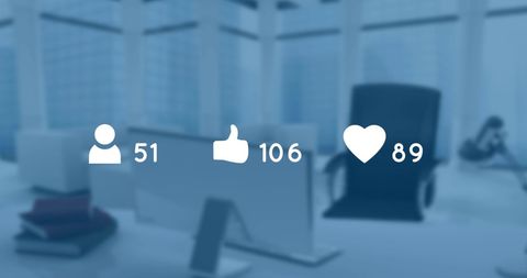 Social Media Engagement Icons in Modern Office Background - Download Free Stock Images Pikwizard.com