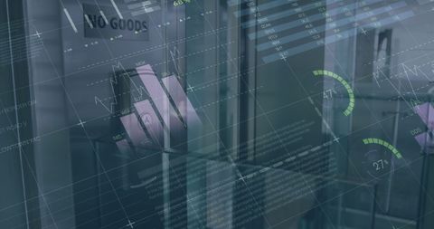 Digital Data Overlay with Office Elevator and Infographics