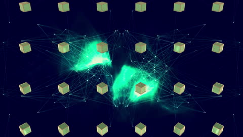 Futuristic Digital Network with Geometric Shapes and Connections