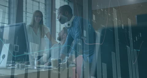 Financial Discussion in Contemporary Office with Data Overlay