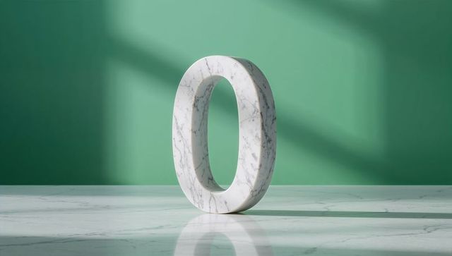 Elegant marble zero sculpture on reflective surface