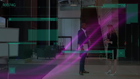 Innovative Business Discussion with Digital Futuristic Interface