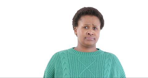 Surprised Woman in Green Sweater Isolated on White Background - Download Free Stock Images Pikwizard.com