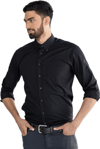 Confident Man with Beard Wearing Black Shirt on Transparent Background