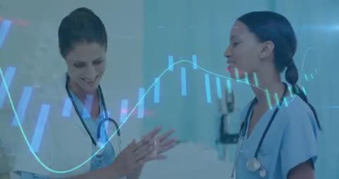 Doctor Discussing Medical Data with a Nurse and Chart Animation Overlay