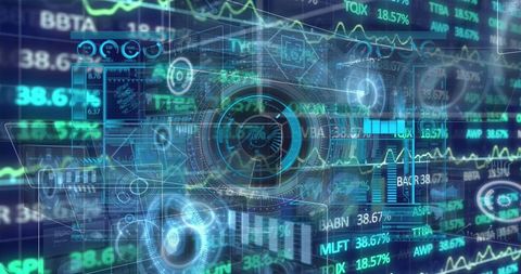 Futuristic financial dashboard in data-driven trading hub