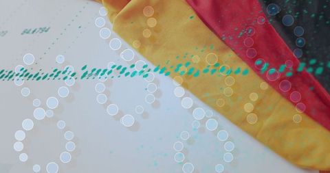 Colorful fabric and abstract data overlays