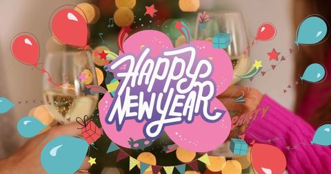 Festive new year banner with toasting drinks