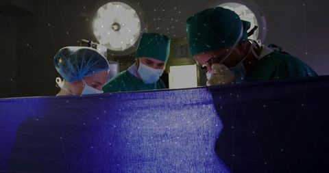 Surgical Team in Operating Room with Network Overlay