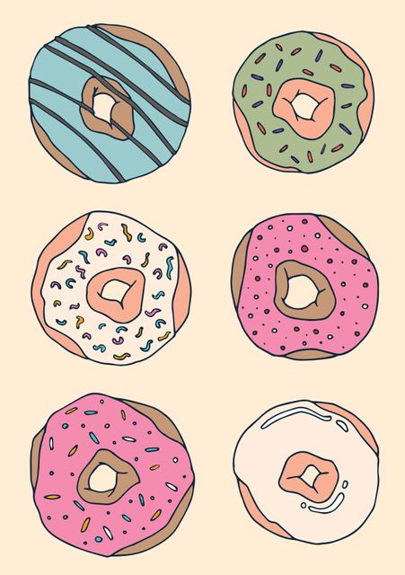 Colorful Hand-Drawn Donut Illustrations with Different Toppings - Download Free Stock Templates Pikwizard.com