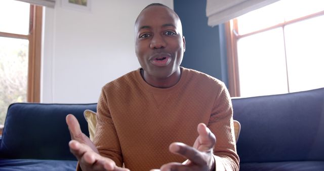 Man Engaging in Virtual Video Call from Comfortable Home Setting - Download Free Stock Images Pikwizard.com