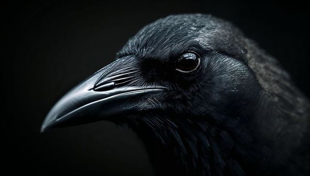 Dramatic Close-up of a Mysterious Black Corvid