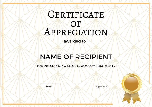 Elegant Certificate of Appreciation with Gold Seal - Download Free Stock Templates Pikwizard.com