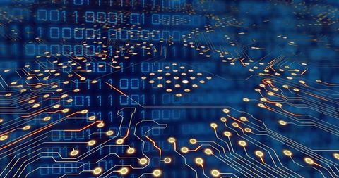 Glowing Golden Circuitry with Abstract Binary Data Overlay - Download Free Stock Images Pikwizard.com