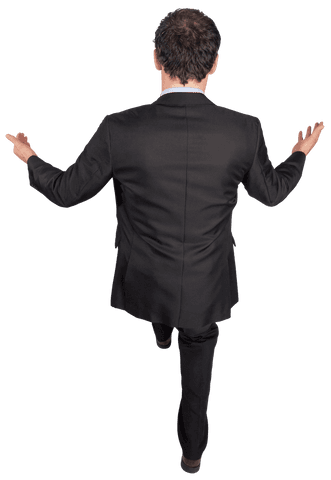 Transparent back view of businessman with outstretched arms