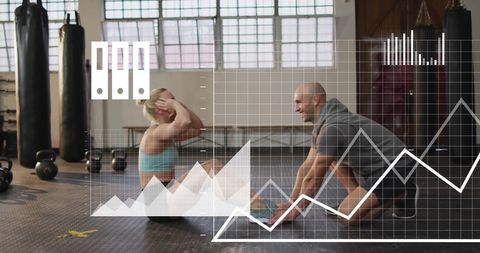 Personal Trainer Guiding Workout with Data Visualization
