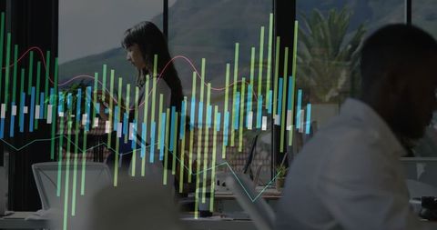 Businesswoman Analyzing Data Visualization in Modern Office Environment