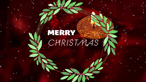 Festive Wreath with Merry Christmas Text and Candlelight