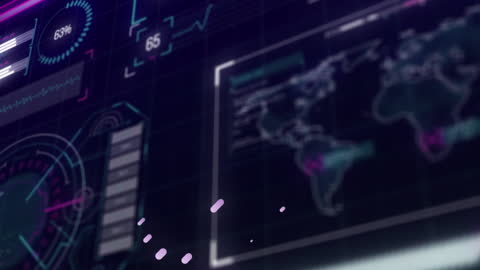 Futuristic Digital Data Dashboard on Black Screen Animation