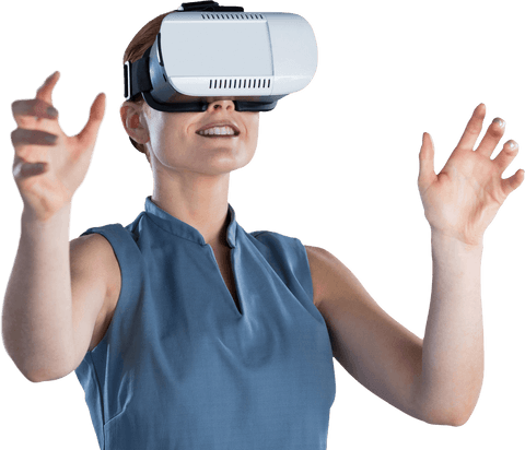 Transparent VR Headset Woman Enthusiastically Exploring Virtual World - Download Free Stock Videos Pikwizard.com