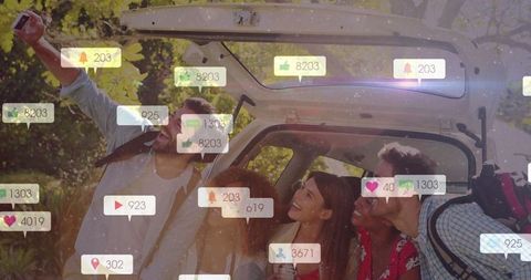 Friends taking a selfie adventure with social media onset