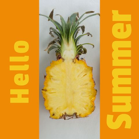 hello summer concept with pineapple slice on bright background - Download Free Stock Templates Pikwizard.com