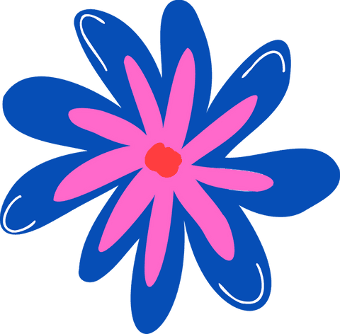 Colorful abstract flower with pink and blue petals on transparent background