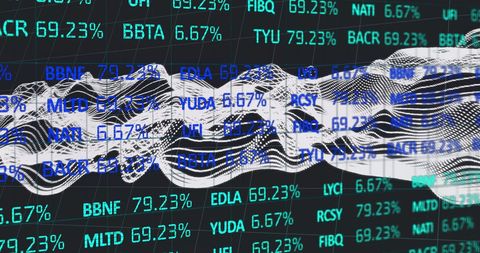 Abstract financial data overlay with digital waves
